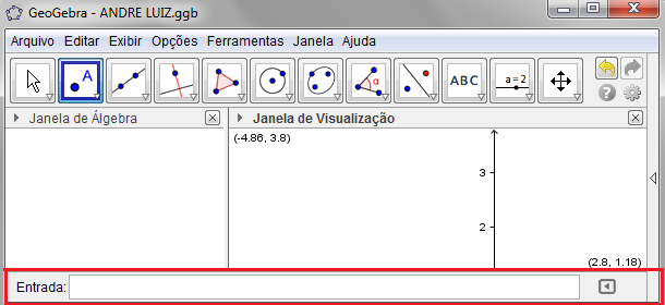 4 CAMPO DE ENTRADA Campo de Entrada fica no rodapé da janela do GeoGebra. Através deste campo, é possível operar com o GeoGebra, usando comandos escritos.