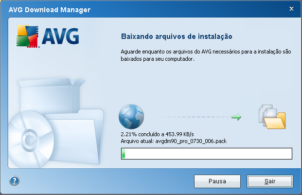 4.4. Arquivos de download para instalação Agora, você forneceu todas as informações necessárias para o AVG Download Manager