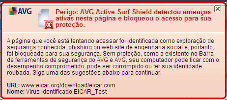 8.7.4. AVG Active Surf-Shield Essa poderosa proteção bloqueará o conteúdo mal-intencionado de qualquer página da Web que você tente abrir e impedirá que seja baixada para o seu computador.