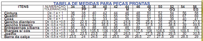 Costura ponto corrente 2 agulhas defasadas para o fechamento do gancho traseiro, com sobra de 3,0 cm de tecido em cada lado na altura do cós (costura aberta com as bordas overlocadas).