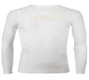 III - Camisa manga comprida de Lycra a) cor branca; b) confeccionado em malha poliéster(88%) com