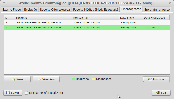 Figura 38 Atendimento Odontológico: Receita Médica (Medicamentos Especiais) Odontograma Neste local, se necessário, O profissional visualiza