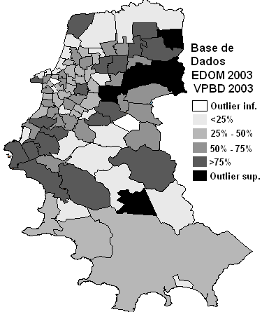 Figura 3. Distribuição espacial de VPBD em 1974 e em 2003 Coeficientes Tabela 1.