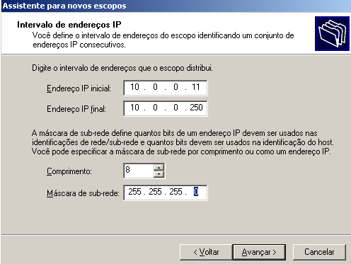 71 Figura 47 - Assistente (Intervalo de endereços IP) Fonte: O próprio autor. Iniciando em 10.