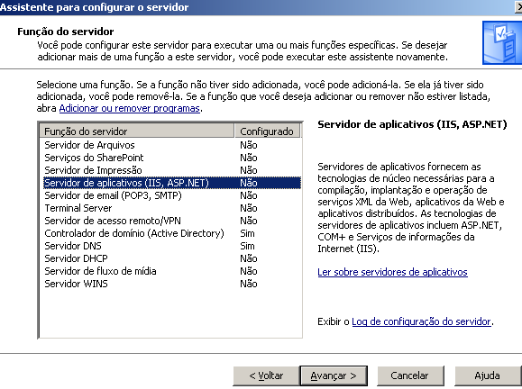 86 Figura 62 - Assistente configurar o Servidor (Instalação Servidor Aplicativos) Fonte: O próprio autor.