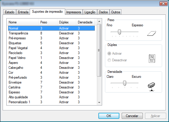 Separador Estado O separador Estado apresenta informações actuais sobre o dispositivo, como o nome do modelo, o firmware do sistema, o firmware do motor, o número de série, a memória total e o número