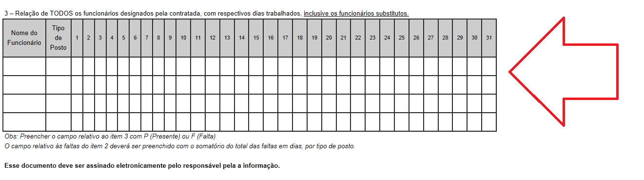 8) O campo 3 do memorando sofreu alteração, conforme demonstrado abaixo, e deverá ser preenchido com o NOME COMPLETO DE TODOS OS FUNCIONÁRIOS (NECESSÁRIO VERIFICAR UM DOCUMENTO DE IDENTIFICAÇÃO RG