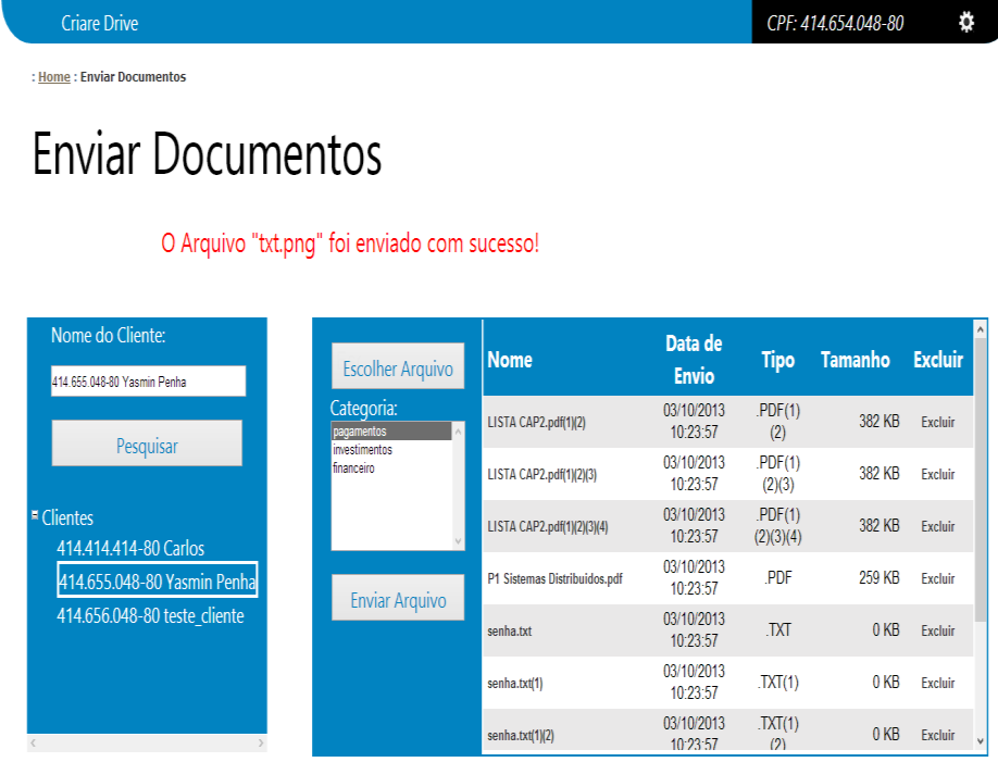 Figura 21 Tela de Exibição de Documentos (Usuário Contador) Figura 22 Tela de Envio de Documentos (Usuário Contador) O registro