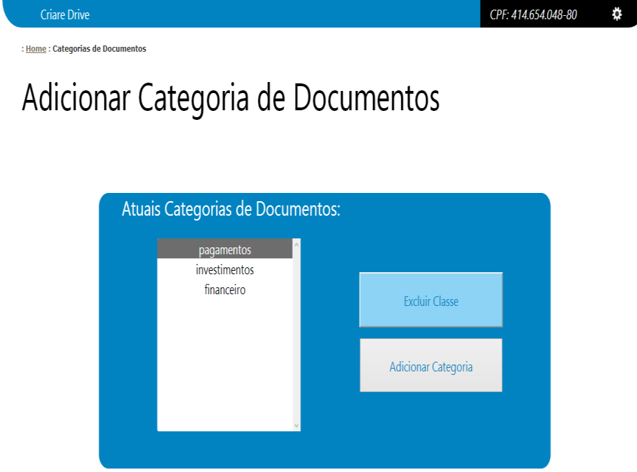 Outra importante responsabilidade atribuída apenas ao usuário Contador é criar e excluir categorias de documentos (Figura ).