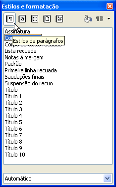 37 Figura 33 - Janela de Estilos e formatação estilos de parágrafos Depois disso proceder a formatação dos estilos de parágrafos da seguinte forma: a) Título (Seção primária - maiúscula e negrito)