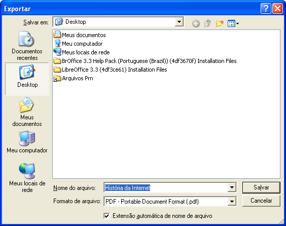 98 Figura 89 Exportação simples de arquivo em formato PDF Percebe-se que não existe qualquer tipo de configuração, ou seja, o arquivo em formato PDF será criado na configuração padrão e com todas as