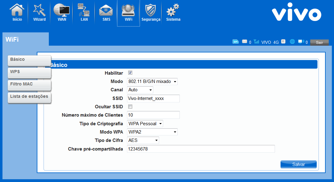 II. Configuração Manual. a. No menu superior clique no ícone WiFi b.