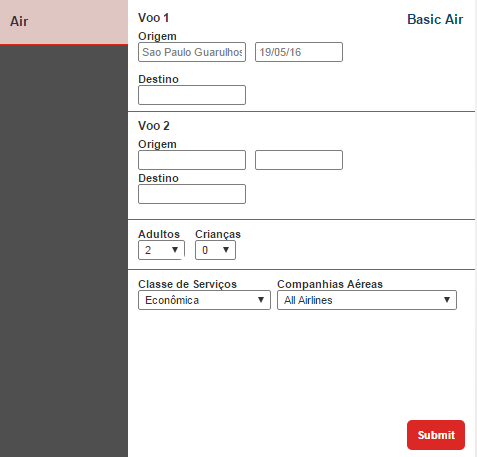 Compra Passagem Aérea Ao optar por passagem aérea, a tela abaixo aparecerá. Nela, inclua os dados de origem, destino e quantidade de passageiros.