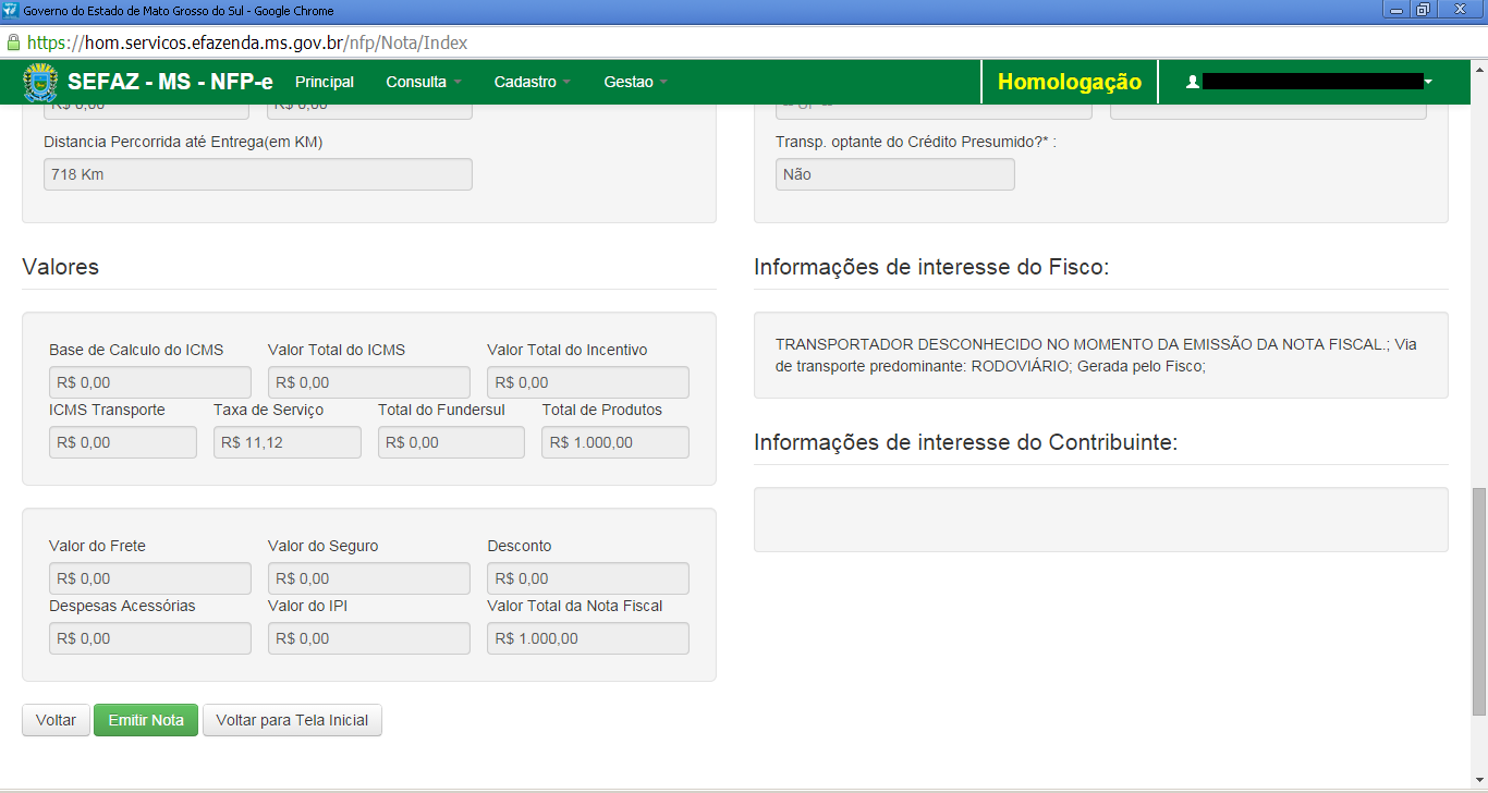 TELA - 14.2 TELA - 14.3 Se os dados estiverem corretos, clique em Emitir Nota.