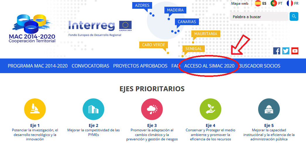 3.4. PREENCHIMENTO DA APLICAÇÃO Os Beneficiários Principais dos projetos terão que preencher via Extranet (SIMAC 2020) o processo de candidatura completo, num dos idiomas do programa (espanhol ou