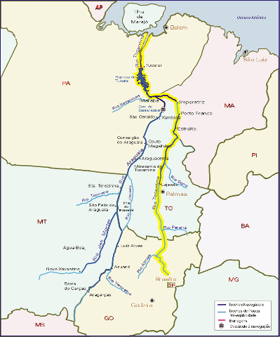 Intervenções em Implantação Hidrovia do Tocantins 1 Conclusão das Eclusas de Tucurui 2 Derrocagem, Dragagem e Sinalização 2 1 2 3 Porto de Vila do Conde 4 8 7 3 Construção de Plataforma Multimodal 6