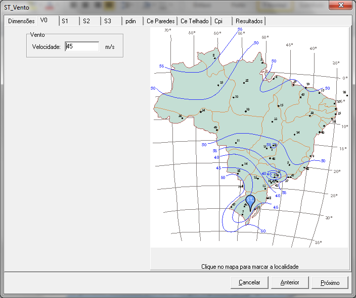 A próxima etapa a ser preenchida no módulo de vento do ST_Vento é a obtenção da velocidade básica do vento (Vo).