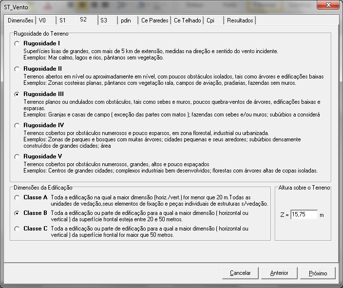 O próximo fator a determinar é o S2 que depende da rugosidade do