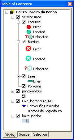 9.3.2 Acessibilidade a pontos de ônibus Abra o mapa Prática9_Acessibilidade.mxd. Adicione o plano de informação ponto-onibus ao data frame.