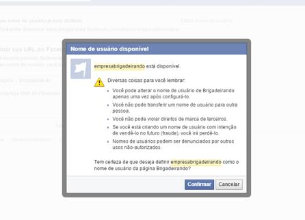 Figura 23 Mensagem informando que o nome da empresa já existe no Facebook.