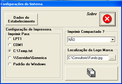 No botão de DADOS DO ESTABELECIMENTO, é onde vamos cadastrar os dados do consultório, vamos ver a tela: Aqui são os dados de exemplo. Repare que no final tem mensagem 1, 2 e 3, pois bem.