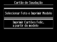 3. Selecione Cartão de Saudação. 4. Selecione Selecionar Foto e Imprimir Modelo. 5. Escolha a foto desejada e depois selecione Continuar. 6.