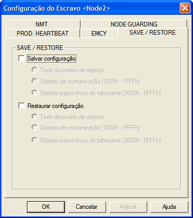 3.10.6 SAVE/RESTORE Utilizado para salvar ou restaurar os valores programados no dicionário de objetos do escravo.