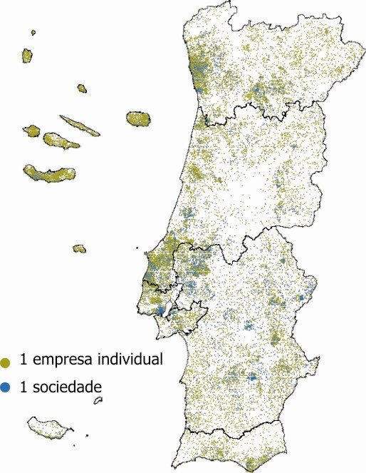 Distribuição espacial das empresas por natureza jurídica Mais de ¼ das empresas agrícolas de Lisboa têm a exploração agrícola no Alentejo A