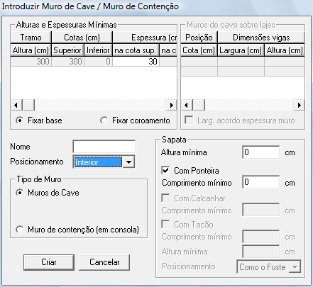 Capítulo 12 Muros de Cave e de Contenção Figura 66: Introdução e Modificação de Muros de Cave e Contenção Pré-dimensionamento de Muros de Cave e de Contenção Ao definir (Geometria>Muros de