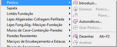 Capítulo 4 Geometria O submenu Geometria>Pórtico No programa, a definição de pórticos é desnecessária para efeitos do cálculo de esforços.