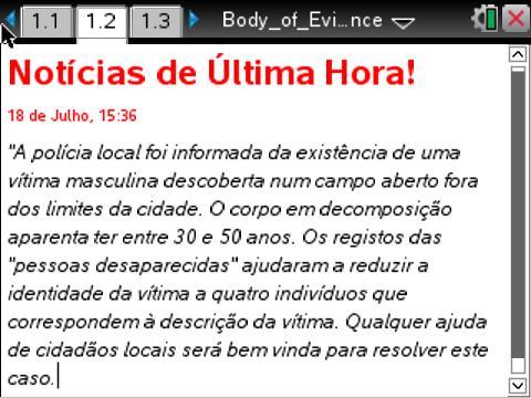 Abre o documento TI-Nspire: Body_of_Evidence.