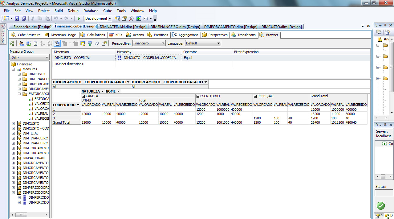 83 Figura 8- Consulta SQL referente ao modelo dimensional Figura 9- Cubo- Fluxo de Caixa 5 CONCLUSÃO Neste trabalho foi apresentada uma proposta de modelagem dimensional que atende a demandas de