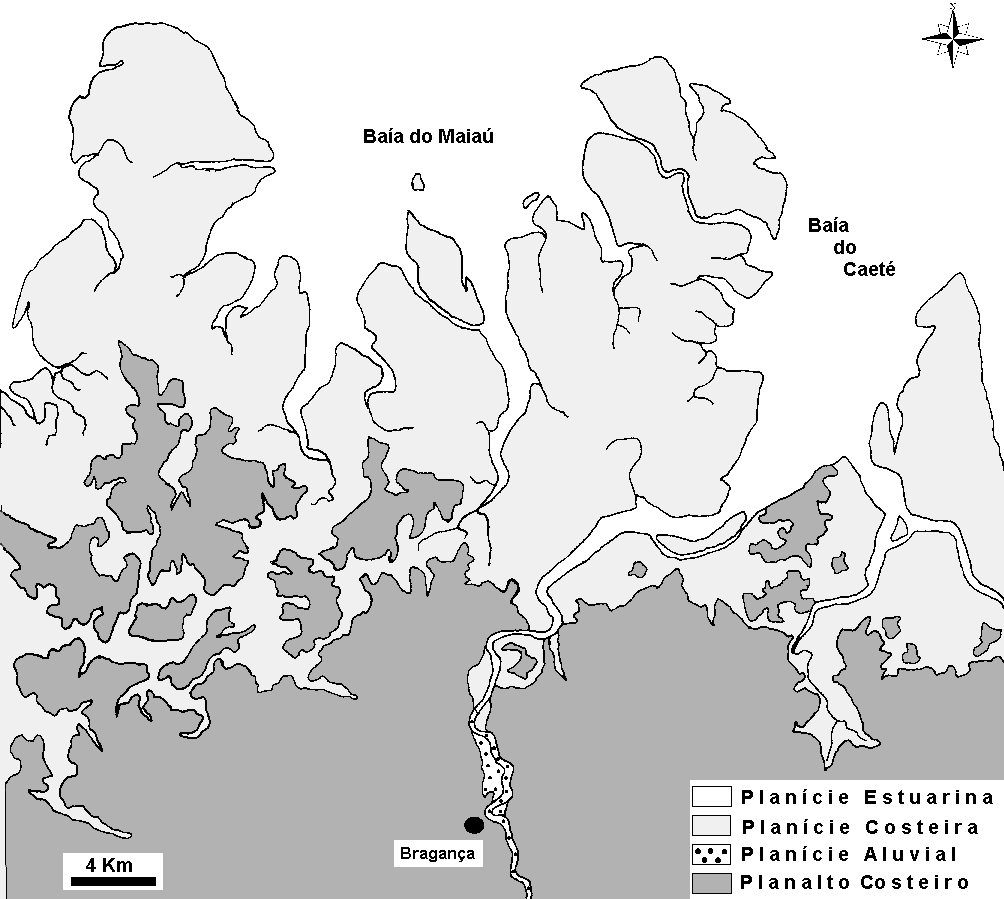 O município de Bragança, assim como outros da região, apresenta uma área costeira onde há desembocaduras fluviais, originando largos estuários, com regimes influenciados por macro-marés, nos