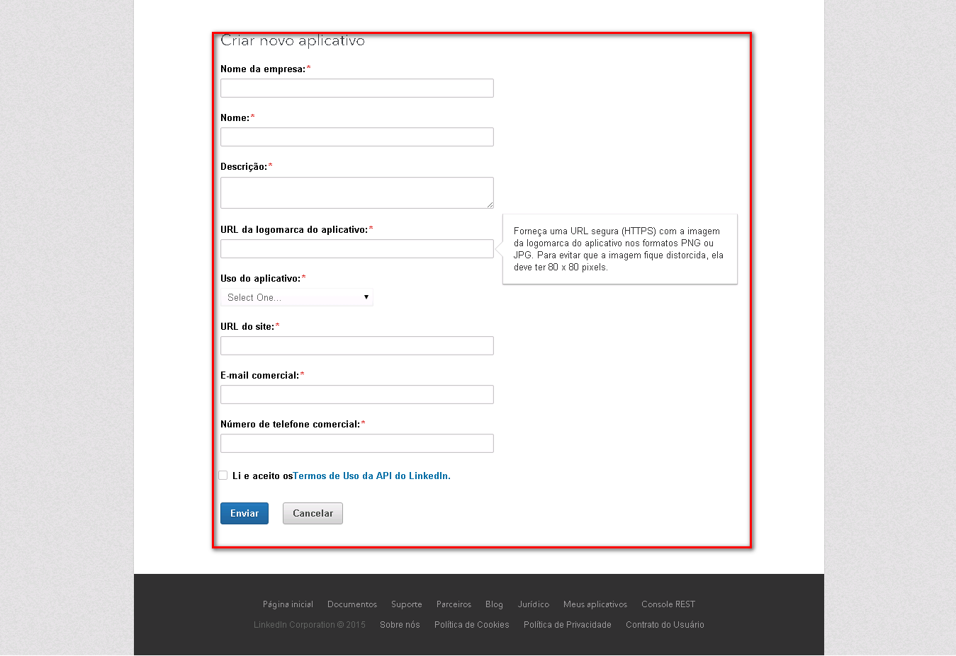 5.4 Adicionando a URL de redirecionamento e copiando o ID e o Segredo do Cliente: A URL de redirecionamento https://<hostname>/oauth2/linkedin deverá ser igual a que estiver na