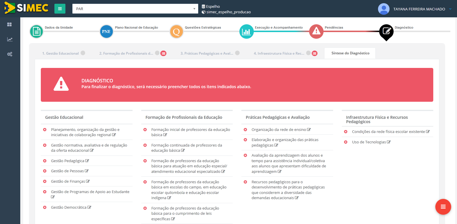 Após a consulta ao quadro com as informações disponibilizadas, os procedimentos de preenchimento da Dimensão 4 serão os mesmos das Dimensões anteriores, com o detalhe de que será necessário indicar