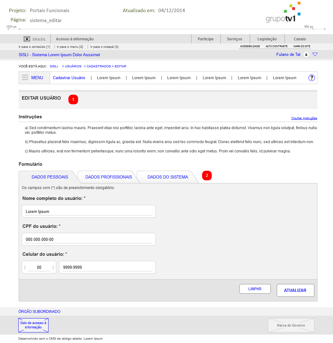 Página exemplificadora da edição de um item cadastrado no sistema.