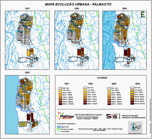 36 Figura 8: evolução da cidade, segundo dados extraídos da Secretaria de Desenvolvimento Urbano e Habitação de Palmas - TO; site:www.palmas.to.gov.