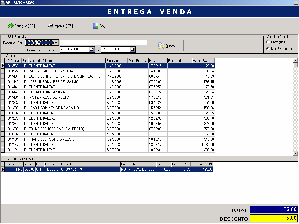 ORÇAMENTOS [F2]: Funciona da mesma forma da venda, primeiro é selecionado um cliente [F2], selecionado o cliente o usuário ira selecionar os produtos [F3] e seguir para a tela