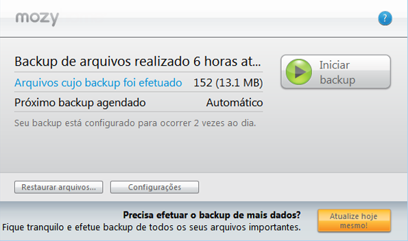 Figure 19: Barra na guia Conjuntos de backup representando o uso do espaço de armazenamento Separadamente, no software para backup do Mozy para Windows, é possível ver a quantidade total de arquivos