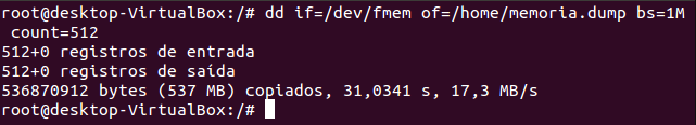 29 mesmo processo de geração de imagem é realizado através do comando mdd.exe - o arquivo-dump-destino (JUNIOR et al., 2009). A Figura 4 ilustra a realização de um dump de uma memória de 512MB.