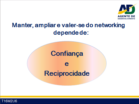 Guia do Participante Curso para Agentes de Desenvolvimento 10 T15M2U6 apresenta um conjunto de atitudes básicas para ampliar uma rede de contatos.