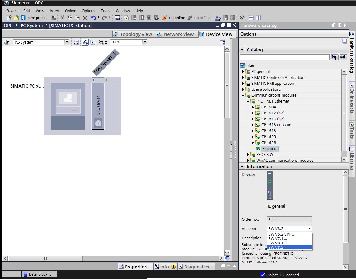 2.4. Inserção do IE General Na configuração de hardware (Device View), árvore de diretórios à direita (hardware catalg), selecionar communication modules, PROFINET/Ethernet, IE General.