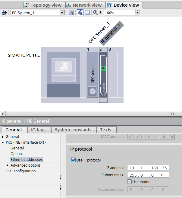 2.5. Ajustes das propriedades do IE General Selecionar IE general, Properties, PROFINET interface, Ethernet addresses.