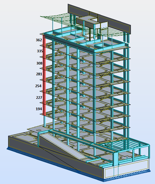 Projeto de estruturas de um edifício alto em betão armado 5.2.3.1. Pilar P11 O pilar P11 tem uma secção retangular de 0,25 0,7 m 2 e desenvolve-se entre os pisos 2 e 8.