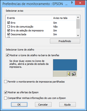 Você verá esta janela: 2. Para desativar as ofertas promocionais, desmarque a caixa Mostrar as ofertas da Epson.