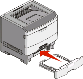 Carregamento da bandeja opcional para 250 ou 550 folhas Apenas uma gaveta opcional, que inclui uma bandeja para 250 ou 550 folhas, pode ser conectada à impressora por vez.