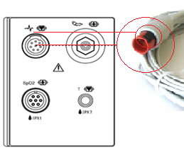 Verifique que o conector possui um guia preto, para encaixe e posicionamento. NOTA A entrada do sinal de ECG possui uma porta isolada e é a prova de desfibrilador.