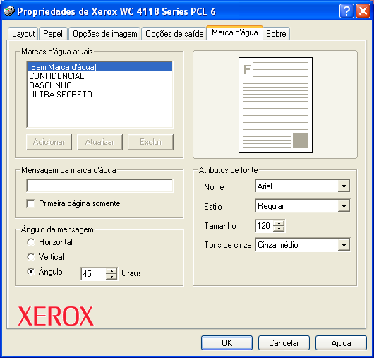 Impressão Guia Marca d'água Marcas d'água atuais Marcas d'água são imagens de fundo impressas em cada página.