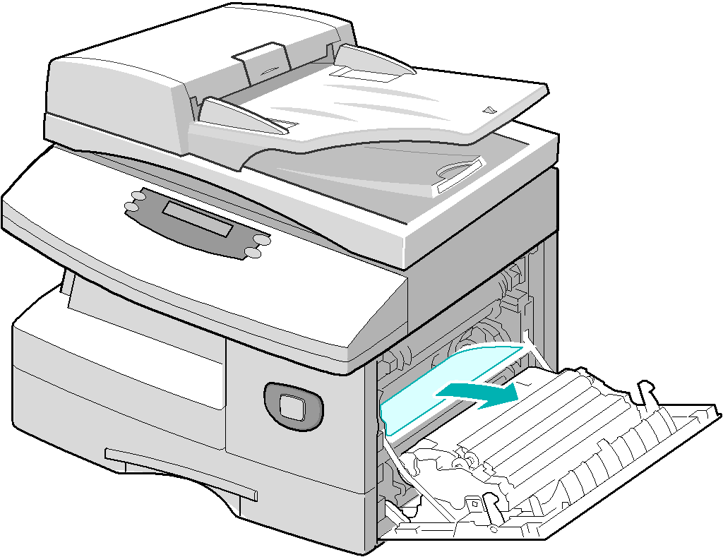Pesquisa de defeitos Atolamentos de papel Se ocorrer um atolamento de papel, "Atolamento" é exibido e o LED de Atolamento de papel ou da Bandeja do papel no Mapa de status piscará indicando a área