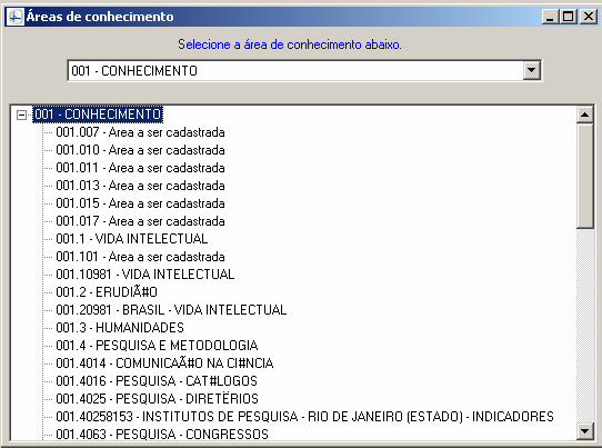 Manual PER-MAN-007 Área de Conhecimento Nesta tela é possível alterar a Descrição e a classe Auxiliar. O Código deverá ser apagado para depois inserir a classe correta.